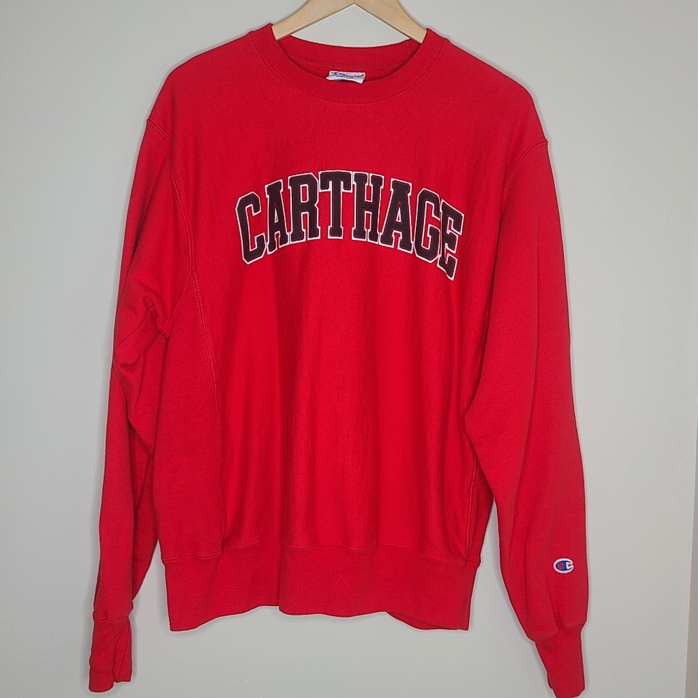 CARTHAGE COLLEGE SWEATSHIRT Medium Red Champion Reverse Weave Sweater Firebirds